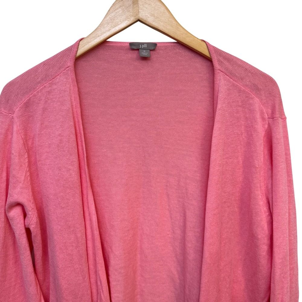 J. Jill Cardigan Medium Pink Linen Blend Open Front Drape Sweater Lightweight - Picture 2 of 5
